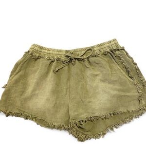 Umgee Green High Waist Distressed Shorts